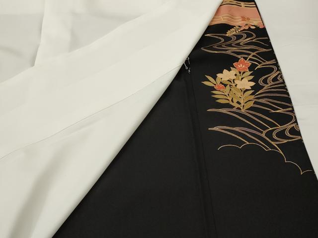 平和屋着物■豪華黒留袖　扇面飛鶴松文　金彩　正絹　逸品　AABI8360st