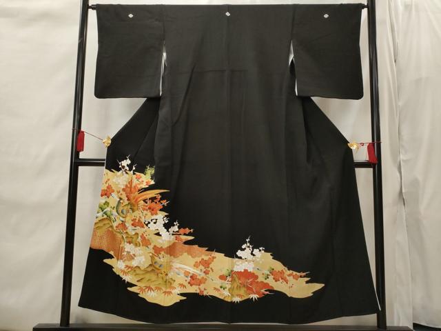 平和屋着物■豪華黒留袖　駒刺繍　花鳥文　金彩　正絹　逸品　AABI8361st
