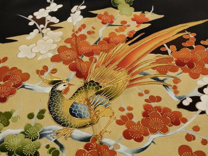 平和屋着物■豪華黒留袖　駒刺繍　花鳥文　金彩　正絹　逸品　AABI8361st