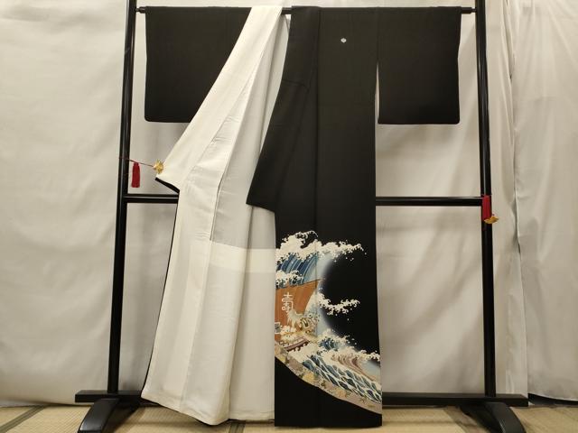 平和屋着物■豪華黒留袖　駒刺繍　宝船　金彩　正絹　逸品　AABI8363st