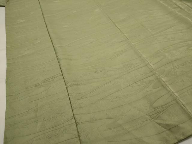 平和屋着物■上質な色無地　流水草花地紋　柳茶色　正絹　逸品　AABI8365st