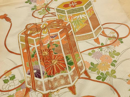平和屋着物■訪問着　駒刺繍　貝桶花文　暈し染め　金彩　正絹　逸品　未使用　AABI8366st