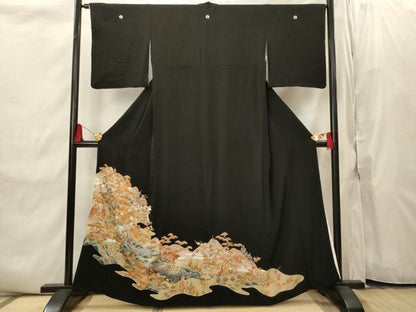 平和屋着物■豪華黒留袖　風景文　金彩　正絹　逸品　AABI8371st