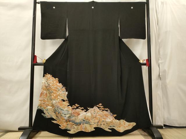 平和屋着物■豪華黒留袖　風景文　金彩　正絹　逸品　AABI8371st