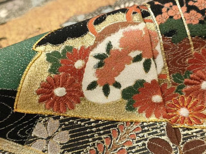 平和屋着物■豪華黒留袖　作家物　駒刺繍　扇面花文　金彩　正絹　逸品　AABI8372st