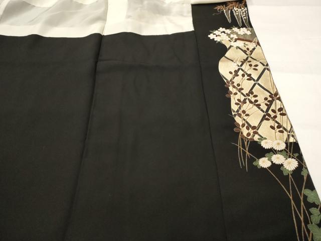 平和屋着物■豪華黒留袖　作家物　駒刺繍　扇面花文　金彩　正絹　逸品　AABI8372st