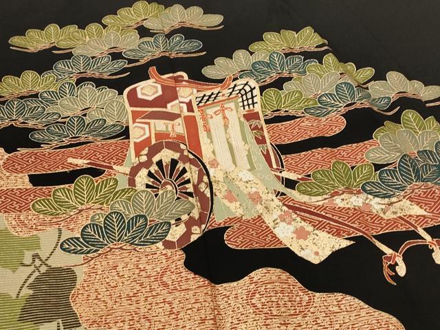 平和屋着物■豪華黒留袖　御所車松文　金彩　正絹　逸品　AABI8373st