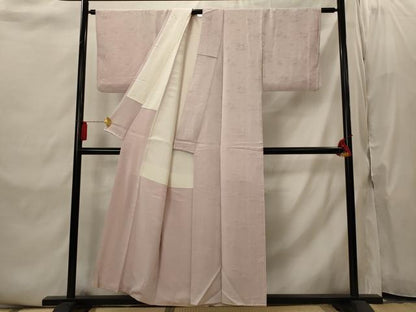 平和屋着物■上質な色無地　笹の葉地紋　撫子色　正絹　逸品　AABI8376st