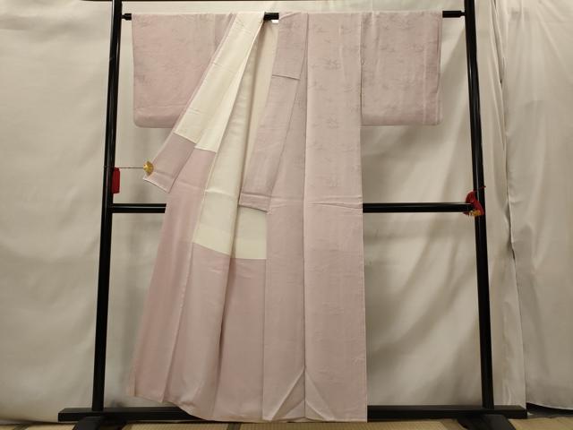 平和屋着物■上質な色無地　笹の葉地紋　撫子色　正絹　逸品　AABI8376st