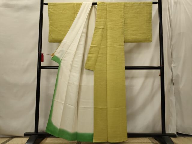 平和屋着物■上質な色無地　草葉地紋　芥子色　正絹　逸品　AABI8377st