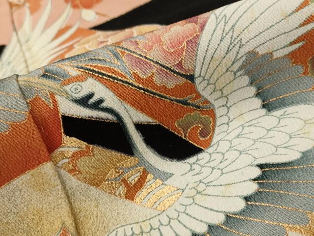 平和屋着物■豪華黒留袖　飛鶴熨斗花松文　金彩　正絹　逸品　AABI8383st