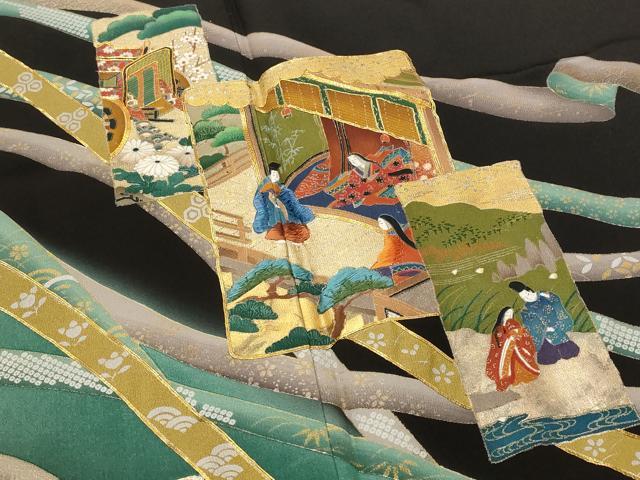 平和屋着物■豪華黒留袖　作家物　駒刺繍　色紙人物風景文　金彩　正絹　逸品　AABI8384st