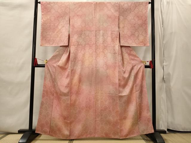 平和屋着物■上質な小紋　笹の葉青海波地紋　暈し染め　正絹　逸品　AABI8386st