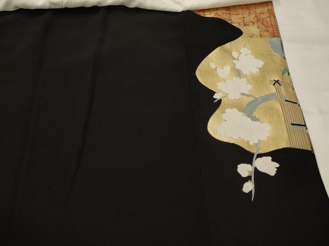 平和屋着物■豪華黒留袖　駒刺繍　花鳥文　金彩　正絹　逸品　AABI8390st