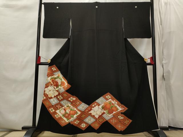 平和屋着物■豪華黒留袖　駒刺繍　花菱文　金彩　正絹　逸品　AABI8392st