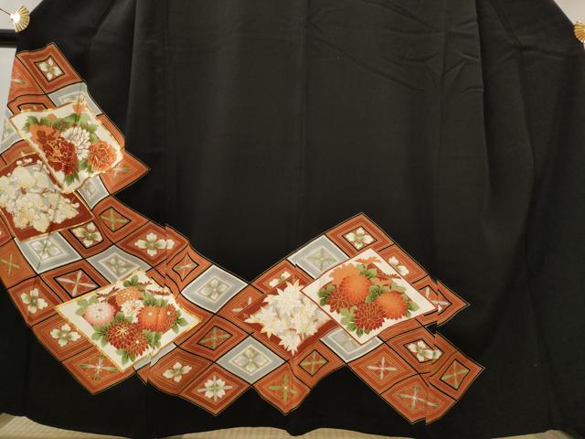 平和屋着物■豪華黒留袖　駒刺繍　花菱文　金彩　正絹　逸品　AABI8392st