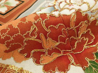 平和屋着物■豪華黒留袖　駒刺繍　花菱文　金彩　正絹　逸品　AABI8392st