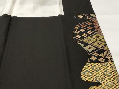 平和屋着物■豪華黒留袖　駒刺繍　飛鶴花文　金彩　正絹　逸品　AABI8393st