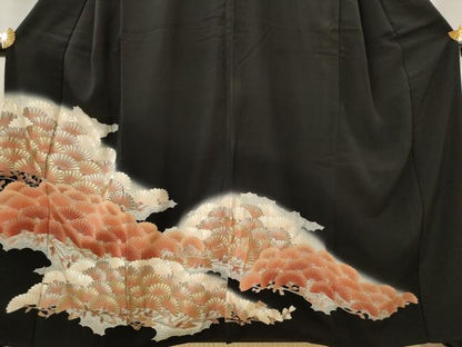平和屋着物■豪華黒留袖　刺繍　枝花文　暈し染め　金銀糸　銀彩　正絹　逸品　AABI8394st