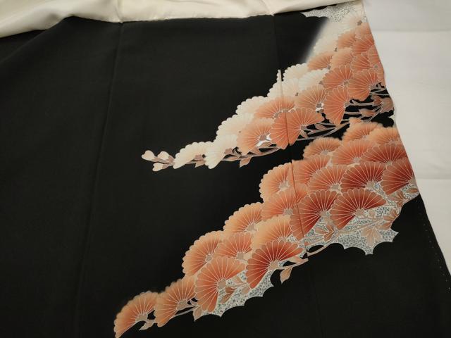 平和屋着物■豪華黒留袖　刺繍　枝花文　暈し染め　金銀糸　銀彩　正絹　逸品　AABI8394st