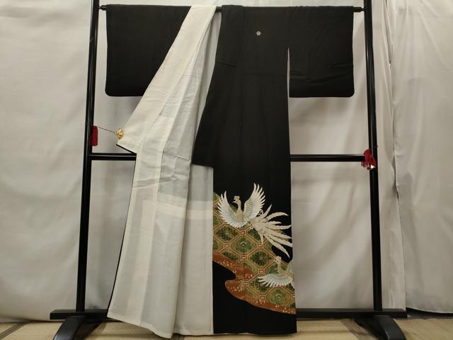 平和屋着物■豪華黒留袖　駒刺繍　鳳凰蜀江花文　金銀糸　金彩　正絹　逸品　AABI8395st