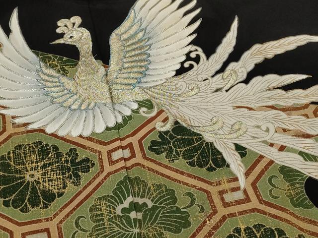平和屋着物■豪華黒留袖　駒刺繍　鳳凰蜀江花文　金銀糸　金彩　正絹　逸品　AABI8395st