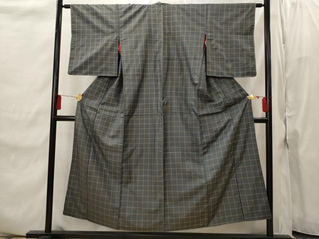 平和屋着物■上質な紬　格子　正絹　逸品　AABI8396st