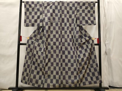 平和屋着物■上質な紬　市松文様　正絹　逸品　AABI8397st