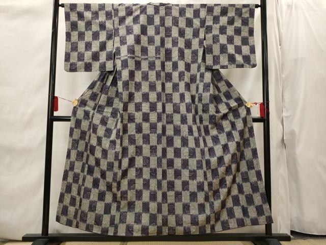 平和屋着物■上質な紬　市松文様　正絹　逸品　AABI8397st