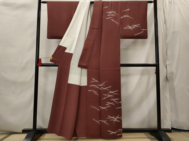 平和屋着物■訪問着　松葉文　金彩　正絹　逸品　AABI8399st