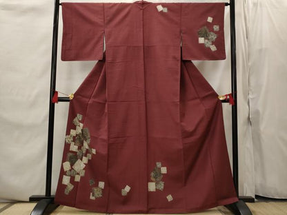 平和屋着物■訪問着　紬地　色紙重ね樹林文　金彩　正絹　逸品　AABI8400st