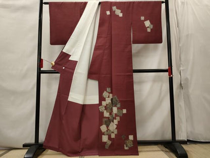平和屋着物■訪問着　紬地　色紙重ね樹林文　金彩　正絹　逸品　AABI8400st