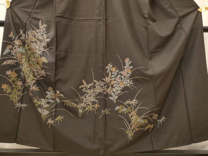 平和屋着物■訪問着　紬地　草花文　正絹　逸品　AABI8404st