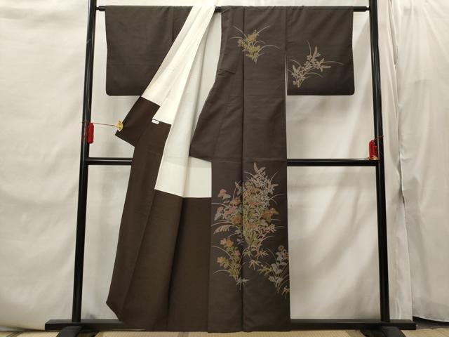 平和屋着物■訪問着　紬地　草花文　正絹　逸品　AABI8404st