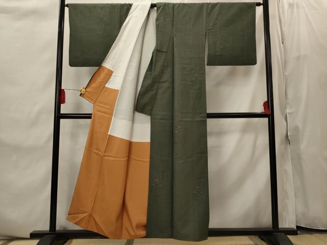 平和屋着物■上質な紬　草花文　正絹　逸品　AABI8408st