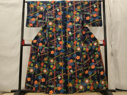 平和屋着物■上質な紬　草花文　正絹　逸品　AABI8409st