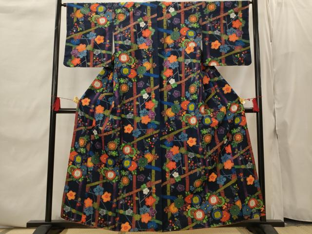 平和屋着物■上質な紬　草花文　正絹　逸品　AABI8409st