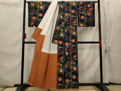平和屋着物■上質な紬　草花文　正絹　逸品　AABI8409st