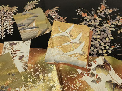 平和屋着物■豪華黒留袖　駒刺繍　色紙飛鶴花文　金銀彩　正絹　逸品　AABI8411st