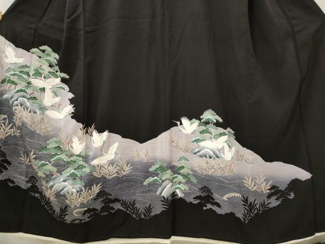 平和屋着物■豪華黒留袖 刺繍 流水飛鶴松文 正絹 逸品 AABI8434st