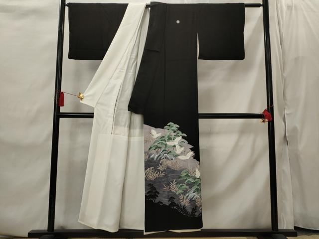 平和屋着物■豪華黒留袖 刺繍 流水飛鶴松文 正絹 逸品 AABI8434st