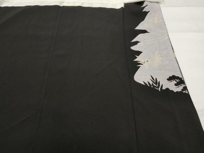 平和屋着物■豪華黒留袖 刺繍 流水飛鶴松文 正絹 逸品 AABI8434st