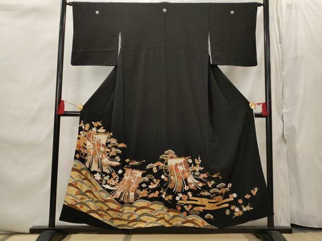 平和屋着物■豪華黒留袖 駒刺繍 几帳花文 金彩 正絹 逸品 AABI8435st