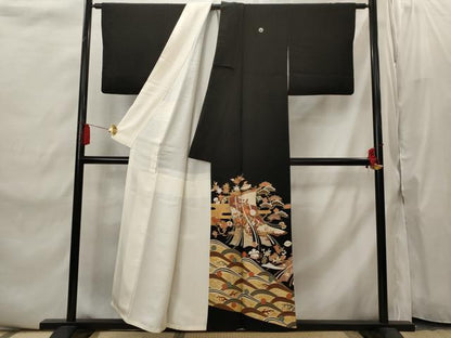 平和屋着物■豪華黒留袖 駒刺繍 几帳花文 金彩 正絹 逸品 AABI8435st