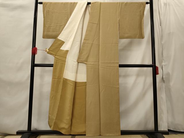 平和屋着物■上質な色無地 文字地紋 黄土色 正絹 逸品 AABI8436st