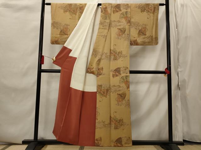 平和屋着物■上質な小紋 扇花文 正絹 逸品 AABI8442st