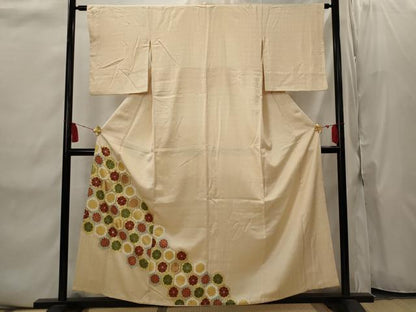 平和屋着物■色留訪問着　駒刺繍　亀甲花文　金彩　正絹　逸品　AABI8451st