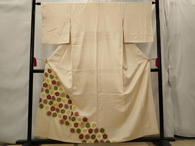 平和屋着物■色留訪問着　駒刺繍　亀甲花文　金彩　正絹　逸品　AABI8451st