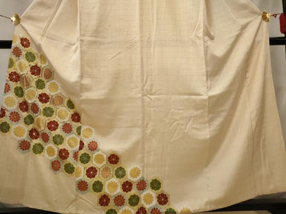 平和屋着物■色留訪問着　駒刺繍　亀甲花文　金彩　正絹　逸品　AABI8451st