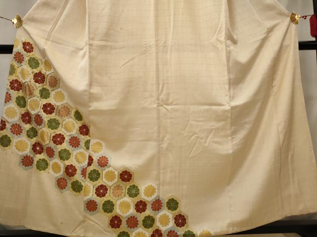 平和屋着物■色留訪問着　駒刺繍　亀甲花文　金彩　正絹　逸品　AABI8451st